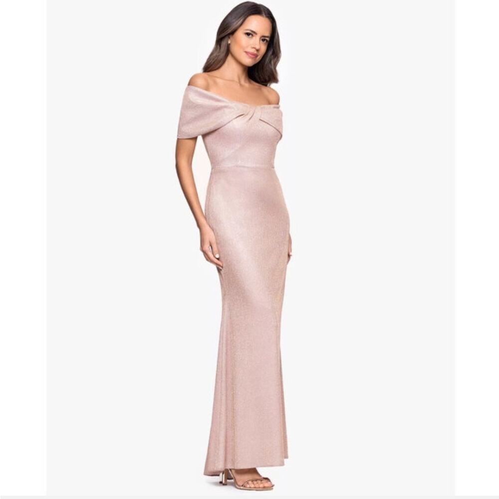 Betsy & Adam Womens Formal Evening Gown Dress 14P Pink Gold Wedding Party